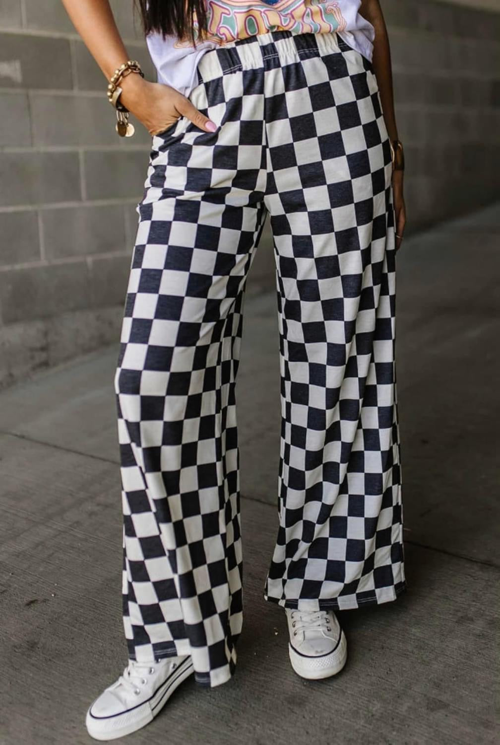 checkered elastic band pant