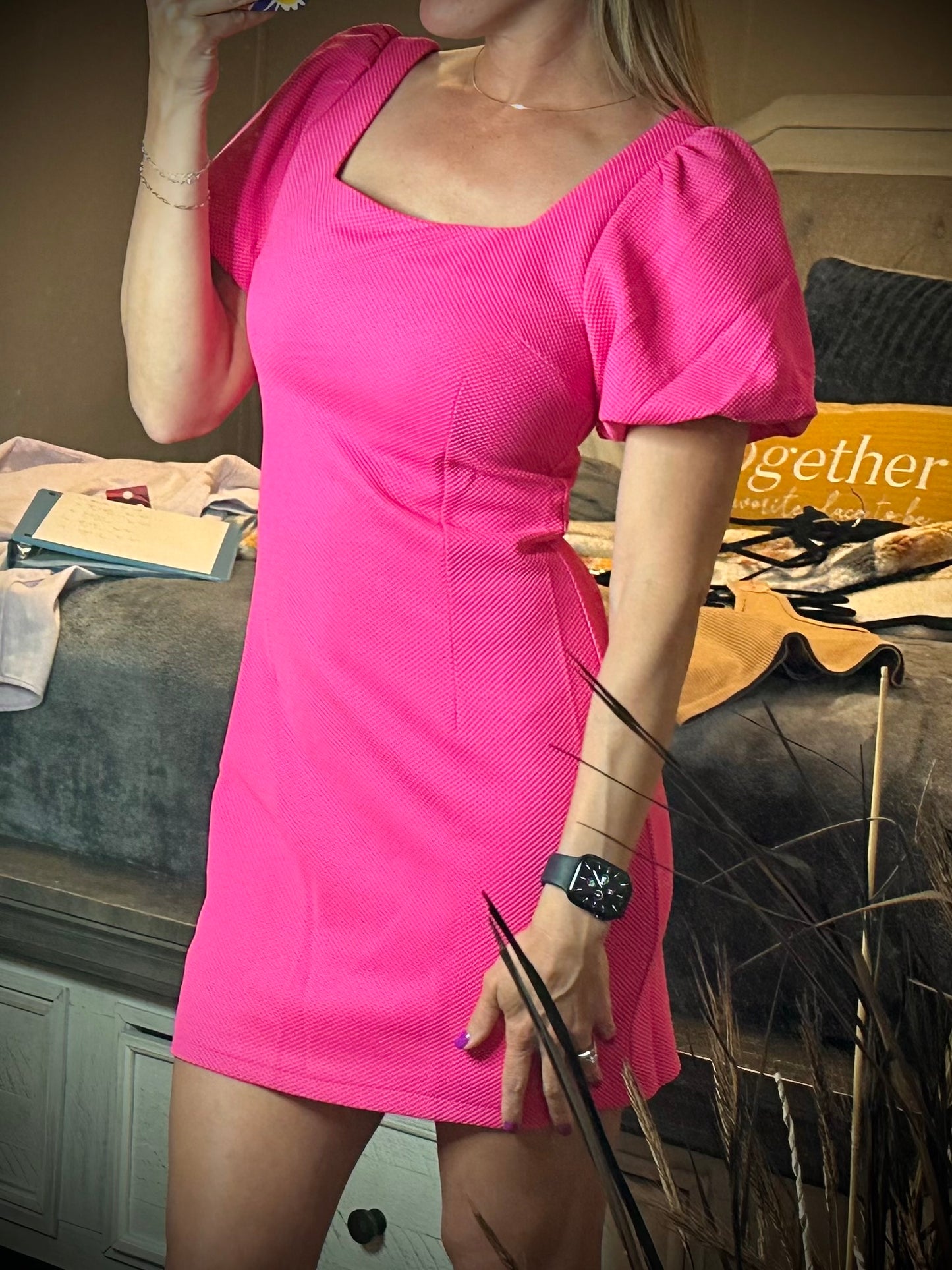 Fitted Modern Mesh Pink Dress