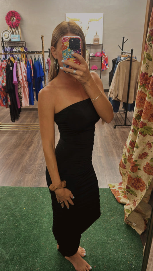 Strapless Long Fitted Rucched Dress by L&B