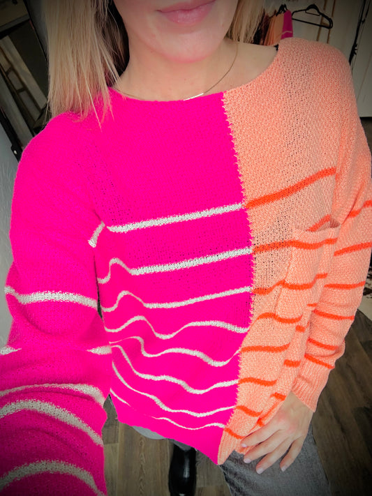 Colorblock Lightweight Sweater With Pocket