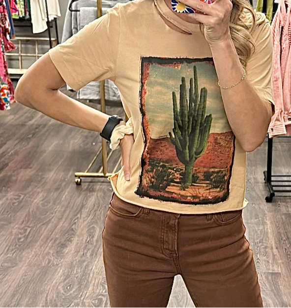 Raising Arrows Tan Cactus Desert Tee