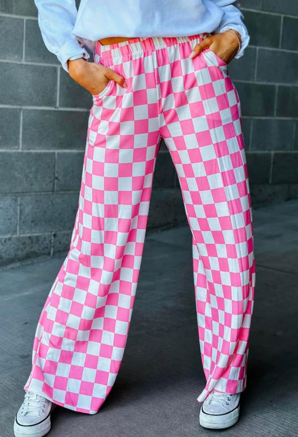 checkered elastic band pant